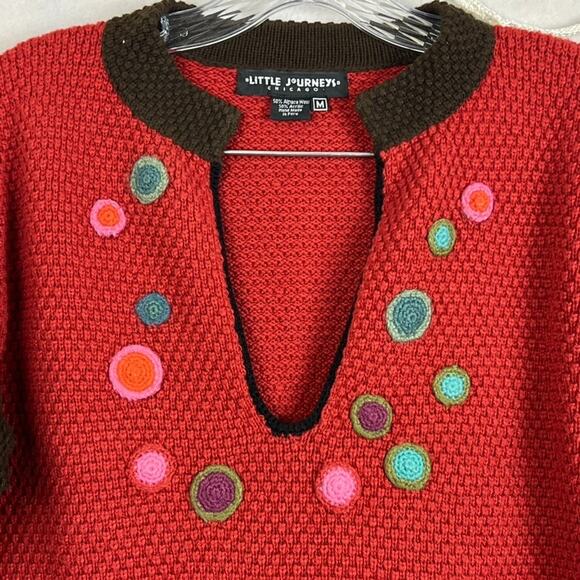 Little Journeys Chicago Knit Sweater Women's Size M Alpaca Wool Blend Red V Neck - Picture 3 of 8